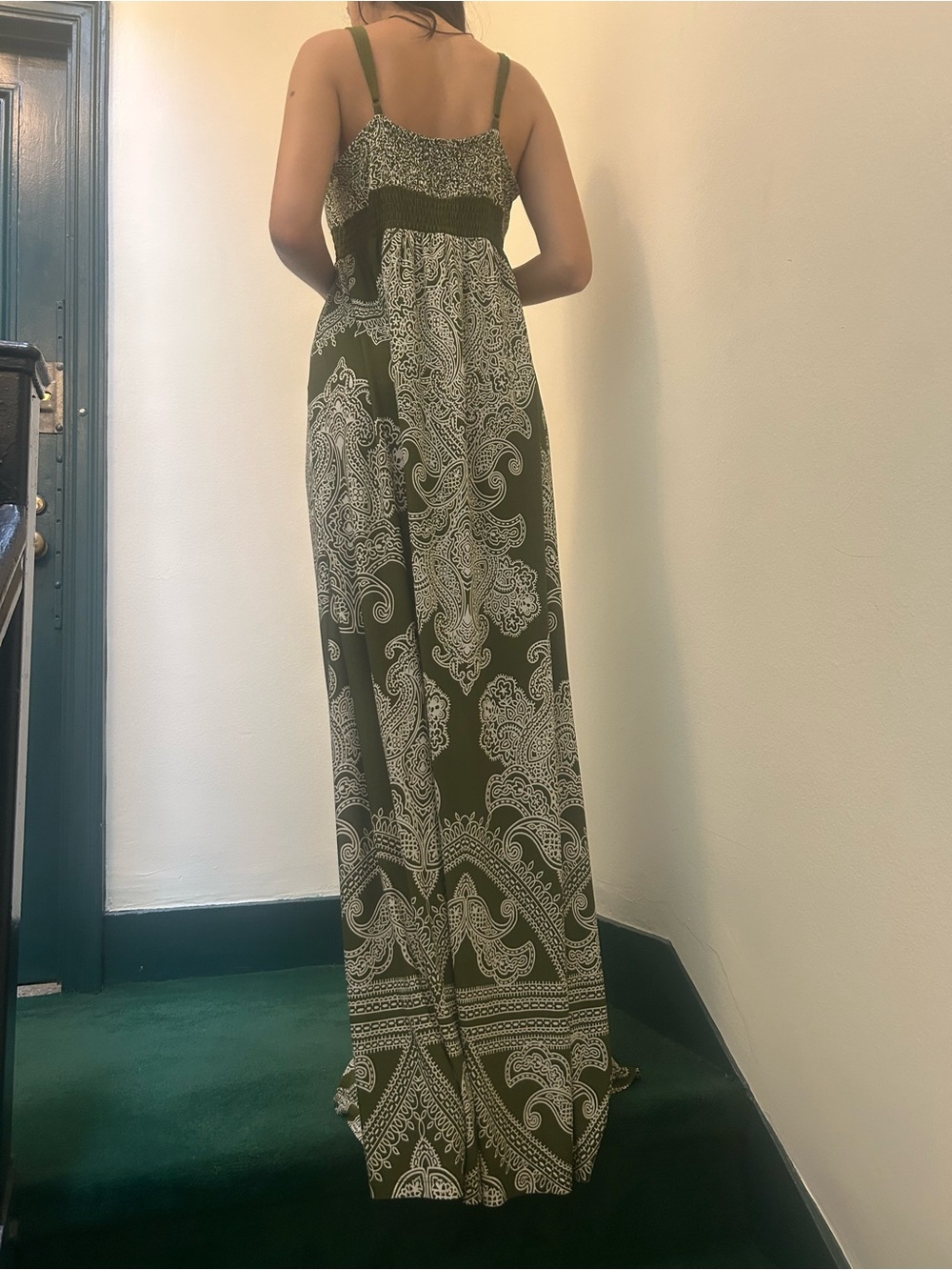 Olive paisley maxi dress empire waist